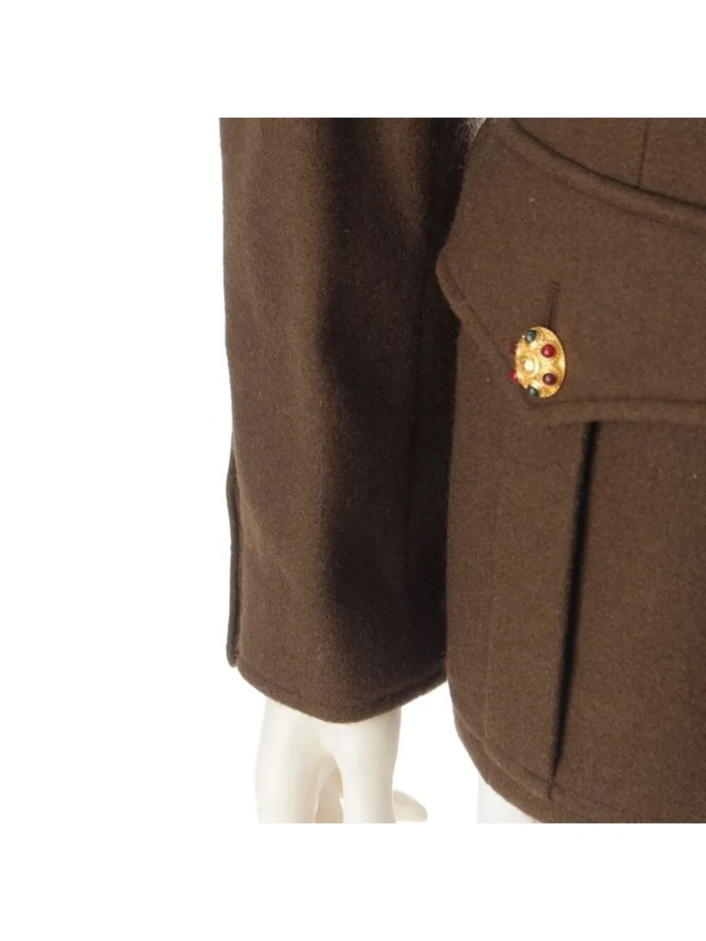 Chanel Wool Gripoix Button Tailored Jacket Khaki 38